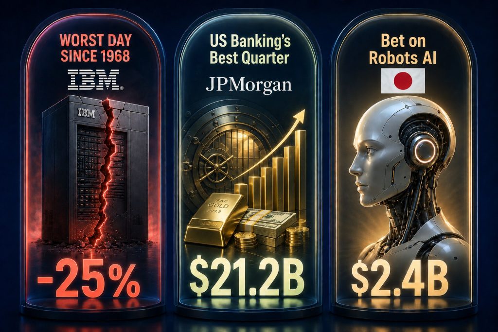 Vested Shorts: IBM crashed 25% on its worst day. JPMorgan’s largest quarterly profit in US banking history. Japan’s $2.4B bet on robot AI. But why?
